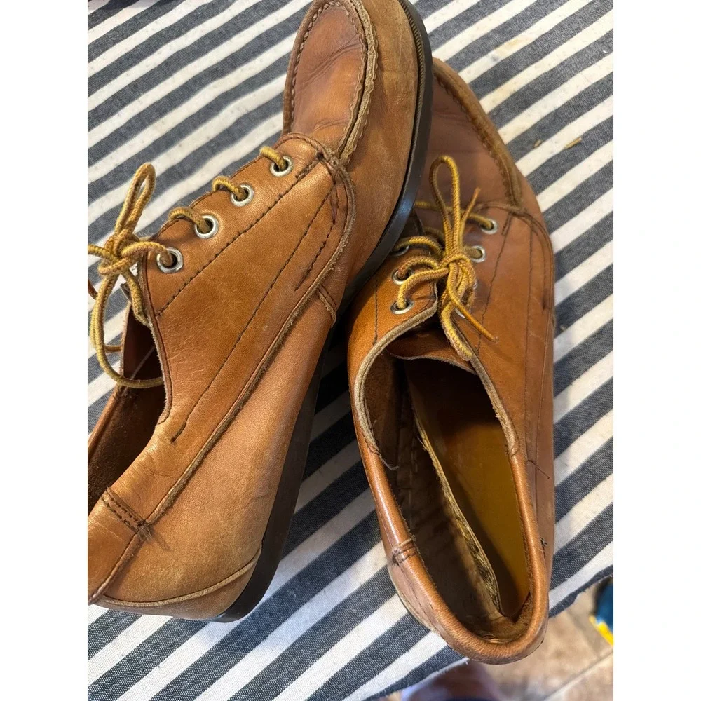 Sebago Campsides Mens Brown Leather Blucher Moccasin Camp Moc Shoes USA Made